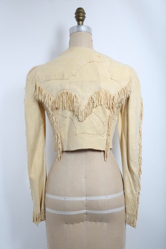 70s Vintage Olson Burray 2 Piece Suede Patchwork Neckholder Top Dress & Jacket Beaded - Bild 10 von 10