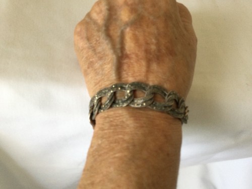 Vintage 1900's Sterling Silver Marcasite Wide Curb Chain Link Bracelet - Picture 11 of 11
