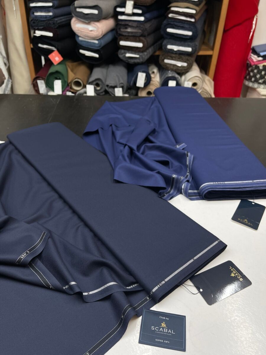 NAVY Blue Suiting Fabric Super 150s Wool SCABAL Luxury NAVY Blue Suiting Fabric Super 150s Wool SCABAL Luxury