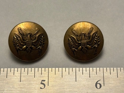 2 Brass Metal Round Shank Sewing Military Buttons 3/4” Bald Eagle Crest Design - Picture 7 of 7