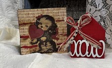2 Valentines Wood Signs Dog Love Primitive Farmhouse Rustic Tier Tray Decor
