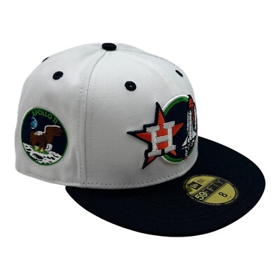 New Era 59Fifty Houston Astros Apollo 11 Hat Cap Size 8 White Navy Blue Fitted