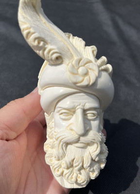 Vintage geschnitzter Block Meerschaumpfeife Mann mit Turban unbenutzt P10