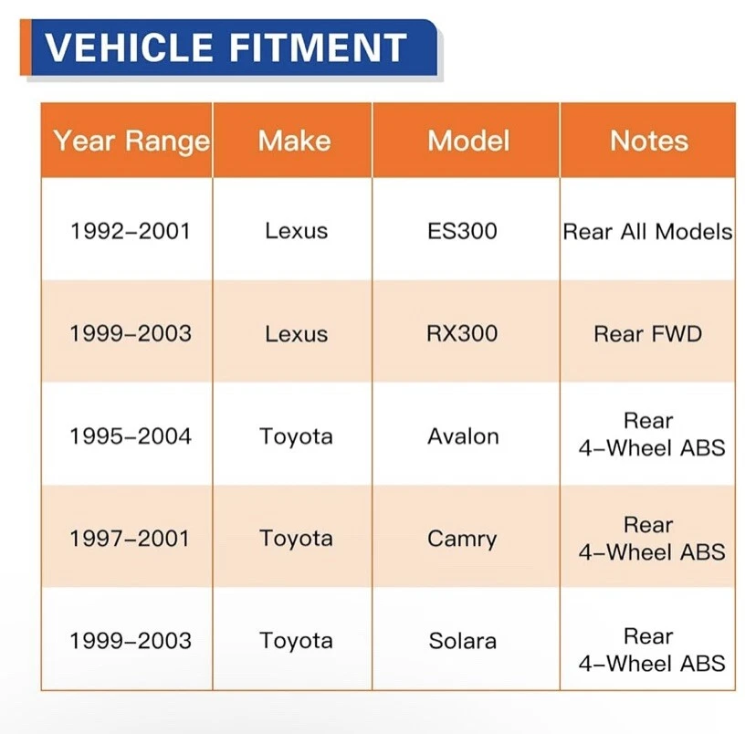Par de cojinetes y bujes de rueda trasera para Toyota Camry Avalon Solara Lexus (leer) Foto 4 de 4