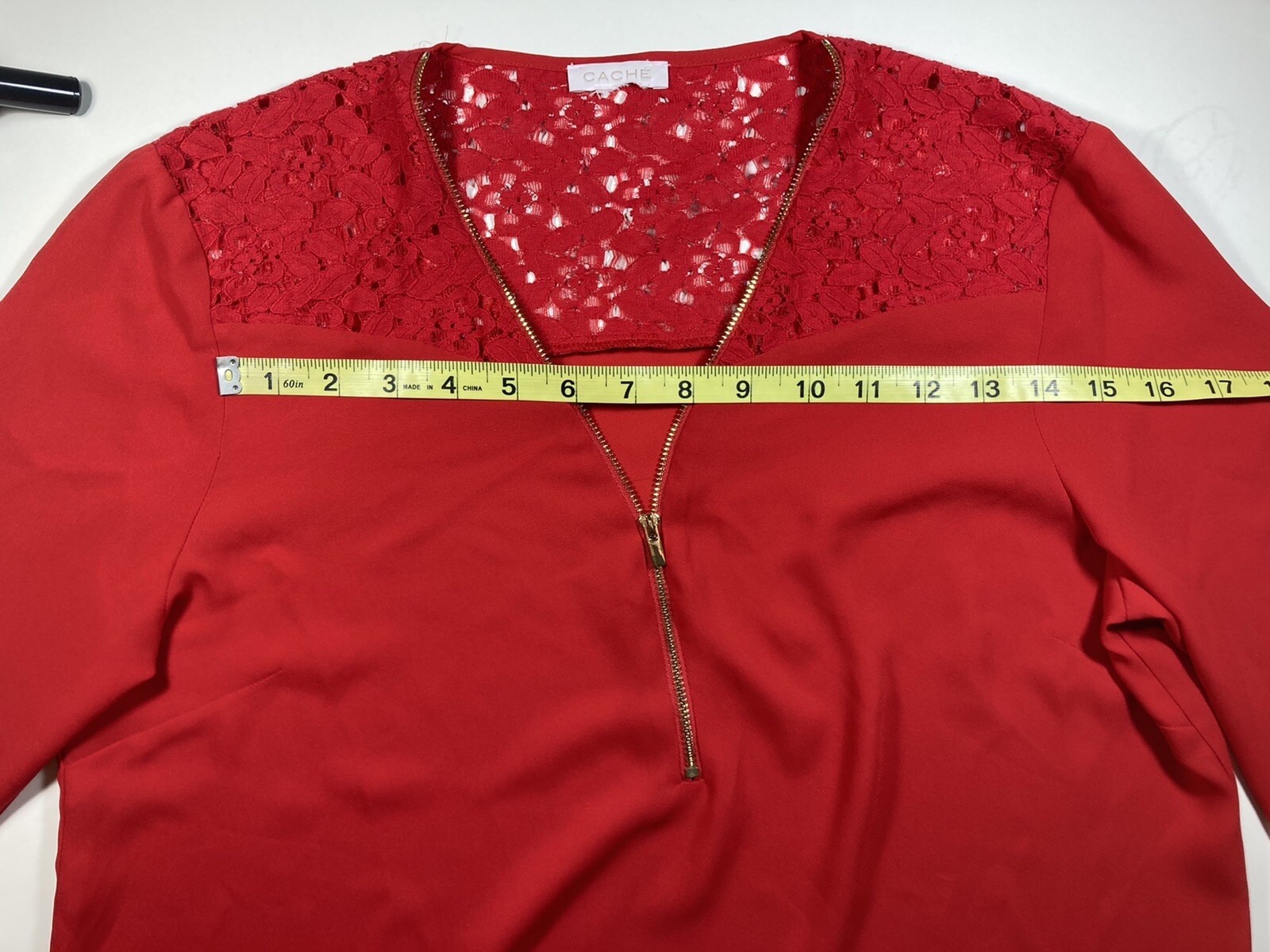 Cache Size Medium Blouse Solid Red Long Sleeve La… - image 9