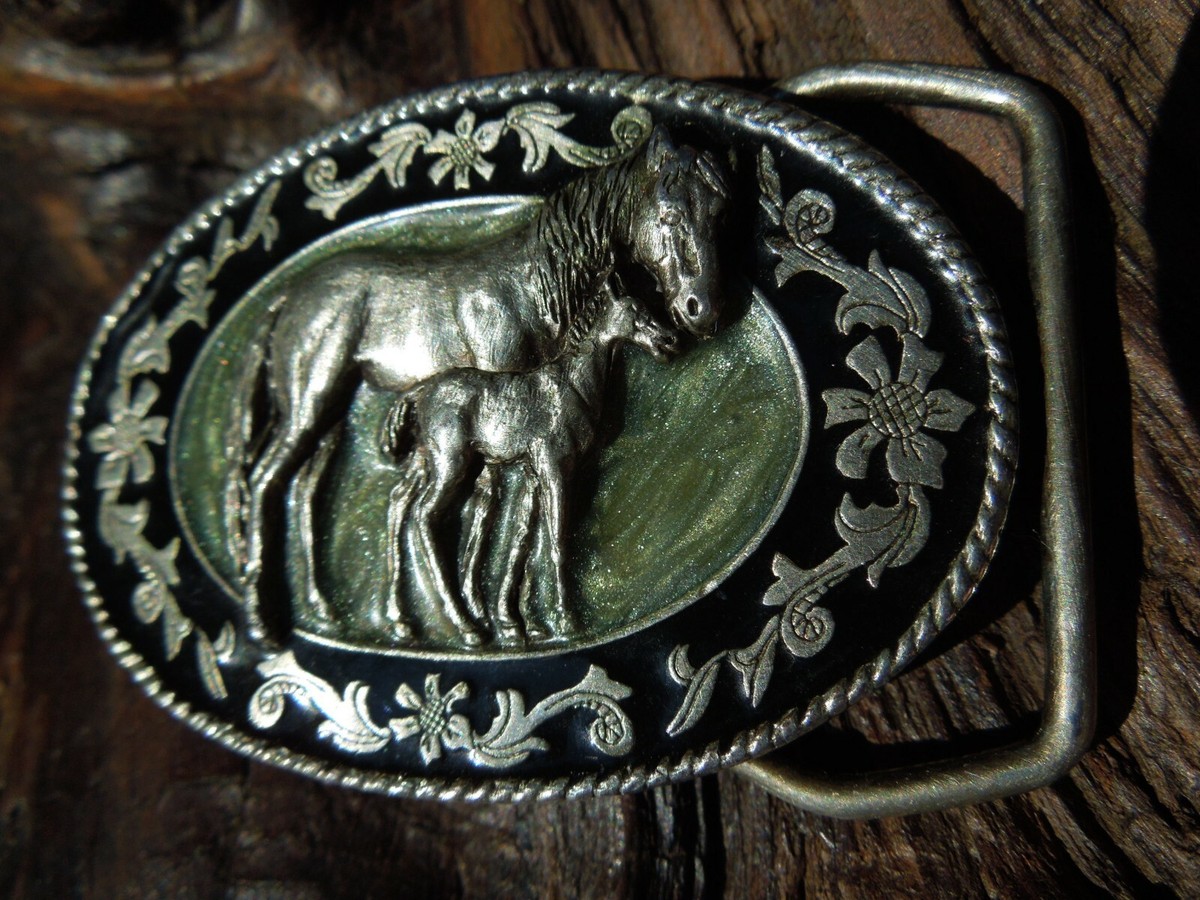 1985 Siskiyou Buckle Co Oregon Horse Mare & Foal Enamel Belt  display picture 2