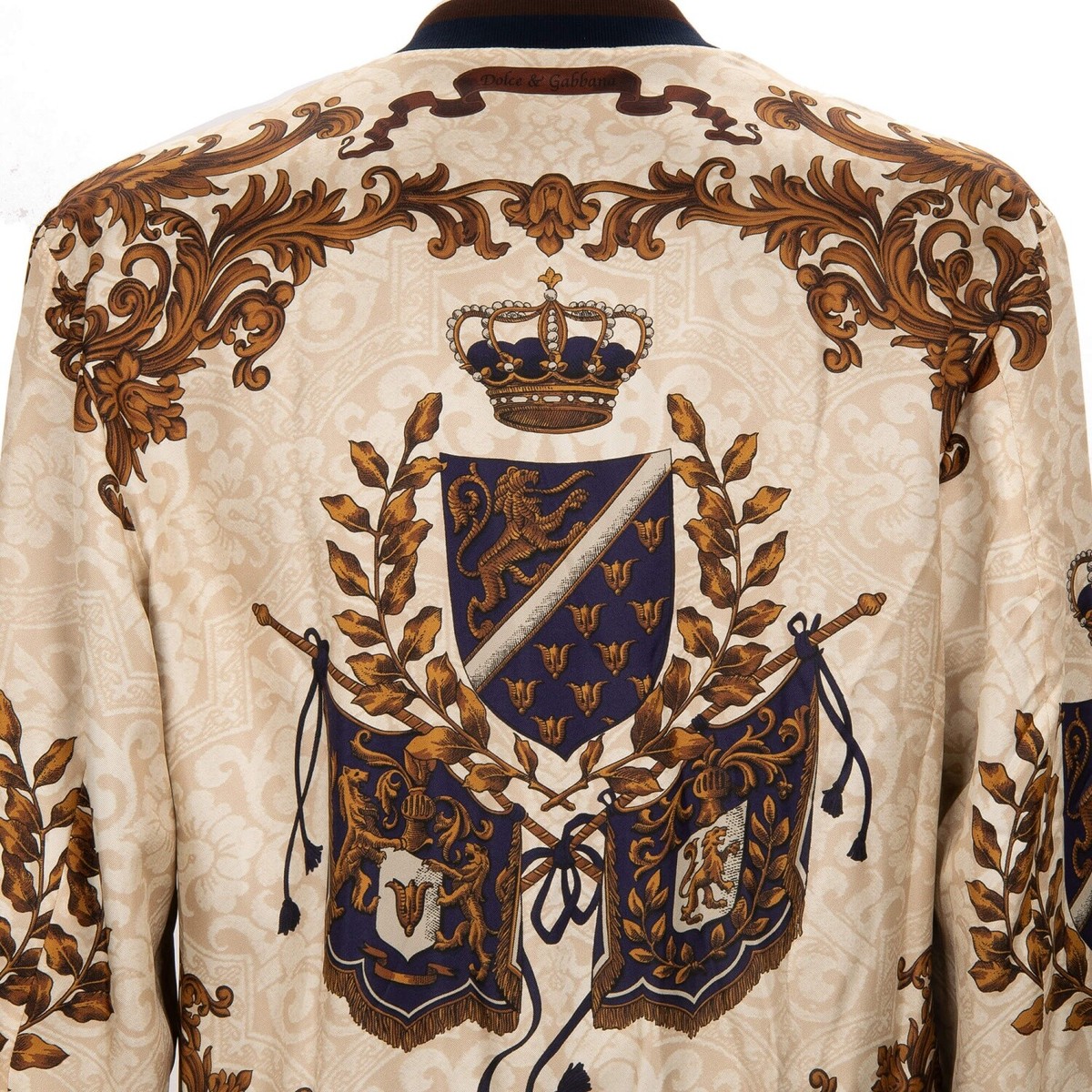 Dolce & Gabbana バロック クラウン ブルゾン ベージュ Dolce & Gabbana Baroque Crown Lion Silk Bomber Jacket Beige