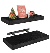 Black Floating Shelves 15 x 6.8 Inches Wall Shelf Modern Bedroom Decor Set of...