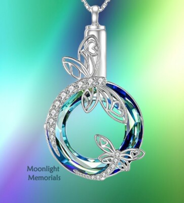 New Dragonflies Crystal Cremation Dragonfly Urn Keepsake Ashes Memorial Necklace