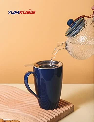 Tea Cup With Infuser And Lid 17 Oz Large Tea Infuser Mug Ceramic Tea Mug With 2 - Picture 8 of 9