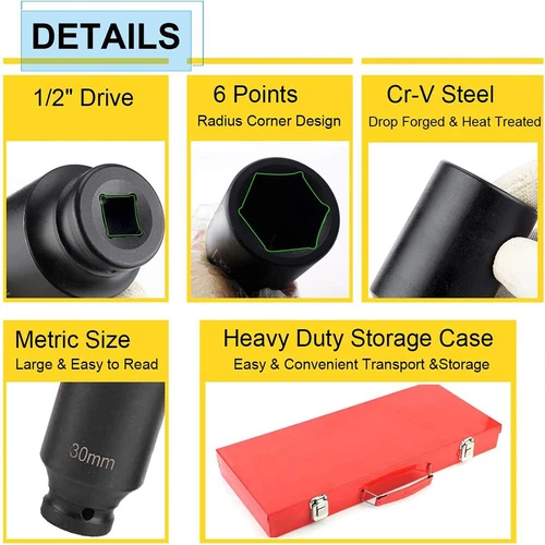 40 Piece Heavy Duty Car Truck Deep Impact Socket Set 1/2" Drive 8- 32mm Metric - Picture 12 of 14