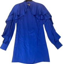 Farm Rio Dress Womens Sz M Bright Blue Backless Ruffle Sleeve Mini Babydoll New