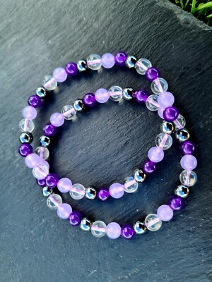Flieder & lila Jade, klar Quarz und Hämatit Heilarmband: Reinheit, selbst...