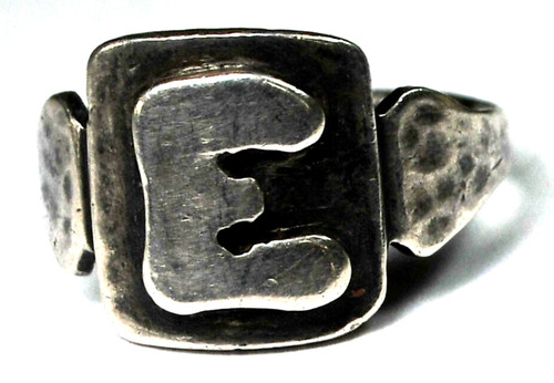 Sterling Silver Square Letter E Ring 12mm Size 7.25