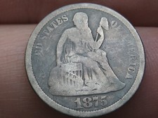 1875 S Seated Liberty Silver Dime- Mintmark Above Bow, VG Details