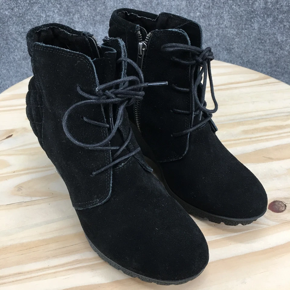 Mia Botas Mujer 9 M Debra Botín Cuero Negro Acolchado Tacón de Cuña NM2395A Foto 3 de 4