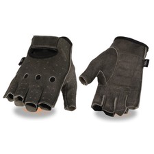 MENS MOTORCYCLE DISTRESSED GREY FINGERLESS UNLINED GEL PADDED LEATHER GLOVES NEW