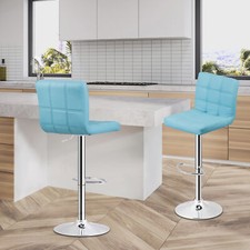 Set of 2 Bar Stool Counter Height Pub Seat Adjustable Blue Dining Chair w/Back