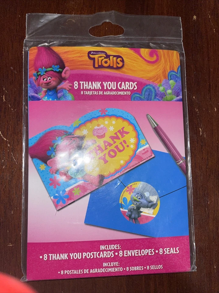 Amscan Trolls La Película Notas de Gracias 16 Piezas Suministros para Fiesta de Cumpleaños Foto 2 de 3