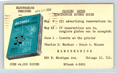 1955 Electronics Buyer Guide Issue Closing Dates Chicago Illinois Postcard