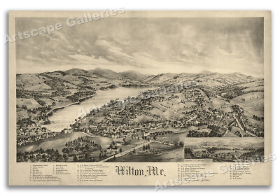 1895 Wilton Maine Vintage Old Panoramic City Map - 24x36