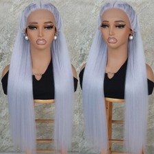 Synthetic Lace Front Wigs Long Straight Blue Color Hair Pre Plucked Women Party
