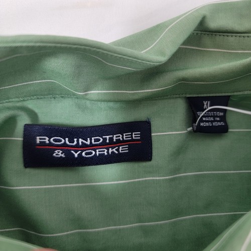 Lot 2 NEW Men's Shirts XL Roundtree & Yorke Green Stripe Solid Blue Button Down - Picture 4 of 8