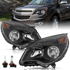 For 2010-2015 Black Chevy Equinox LS / LT Halogen Headlights w/ Bulbs Headlamps