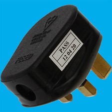 Black 13a Fused Standard UK 3 Pin Mains Household Replacement Plug