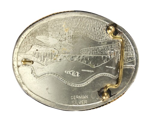 Vintage German Silver & Brass Oval Belt Buckle LEE Jeans Rodeo Bucking Bronco - Picture 3 of 4