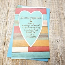 American Greetings Anniversary Card For Husband Green Heart Wood Grain