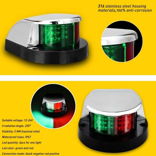 2 IN 1 Marine Yacht Boat Pontoon 12V Stainless Steel LED Bow Navigation Lights - Picture 4 of 9