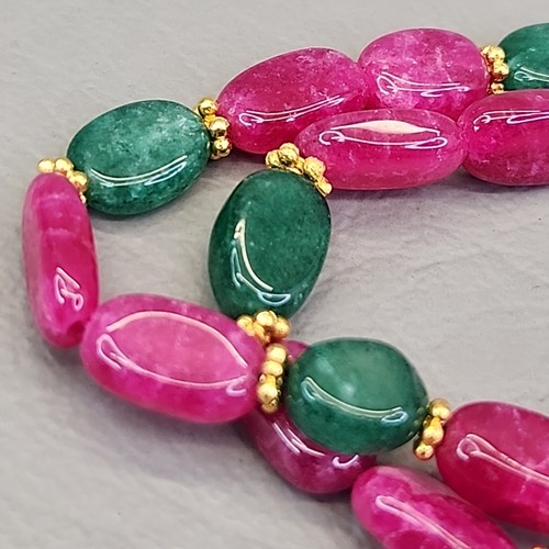 Stone Beaded Necklace Star Pendant Rhinestones Pink Quartz Green Aventurine 18" - Picture 6 of 17