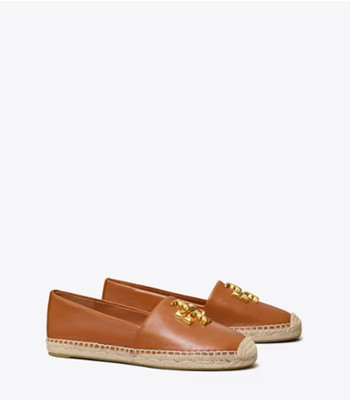 Tory Burch Eleanor Leather Espadrille Bourbon and Gold. Size 8.5