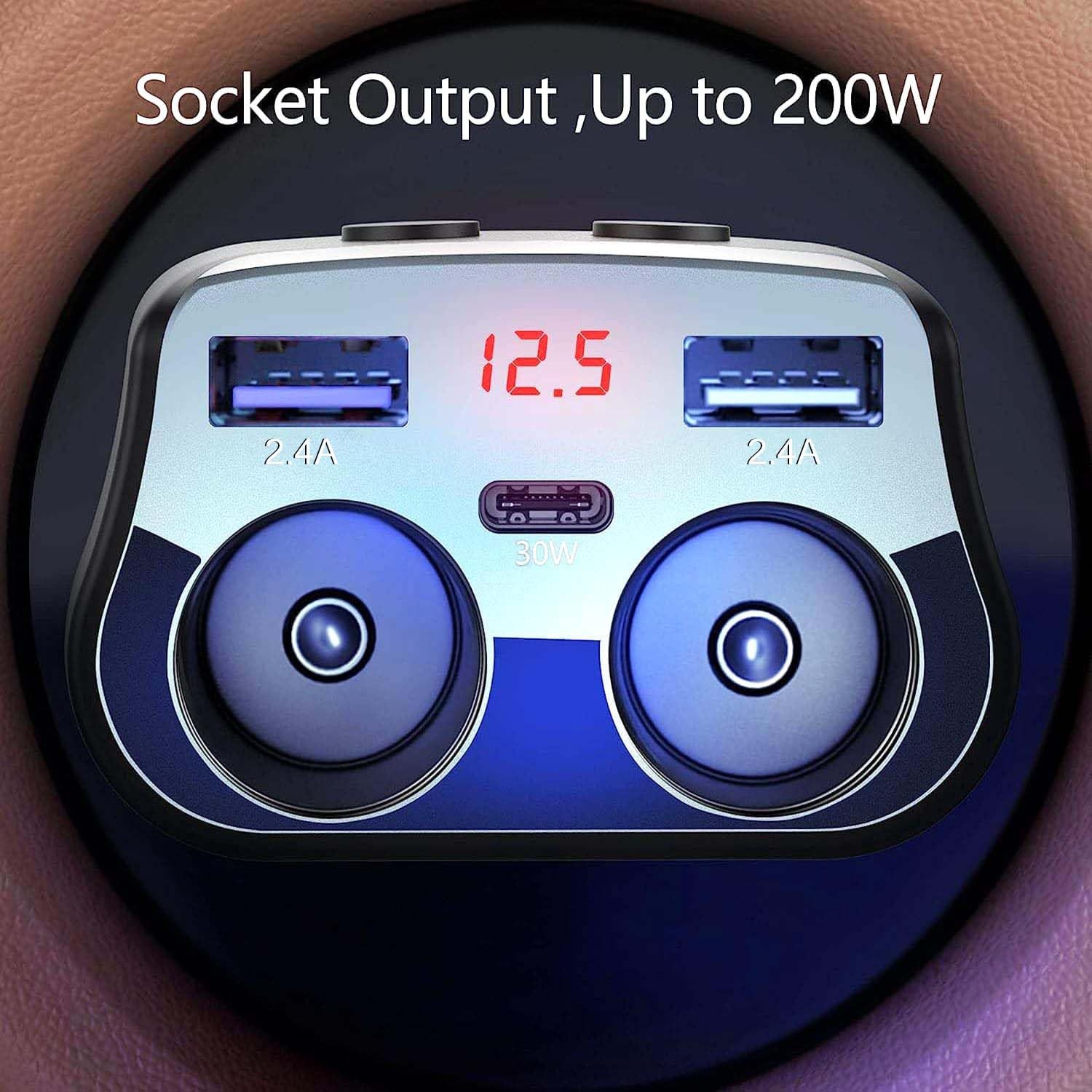 Dual Car Charger Adapter, 200W Double Cigarette Lighter Adapter Outlet Dual C...