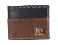 Timberland PRO Men's Slim Leather RFID Bifold Wallet with Back ID Window