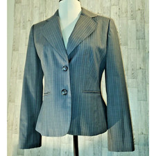 Ann Taylor Woman Suit Jacket ONLY Size 6 Gray Pinstriped Wool Lined Shoulder pad