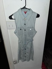 GUESS Deagan Denim Mini Dress Light Wash Sleeveless Belted Button Front