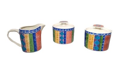 Sango Pot Pourri Tea Set Milk Thistle Creamer Pitcher & 2 Sugar cane Bowl w/Lids
