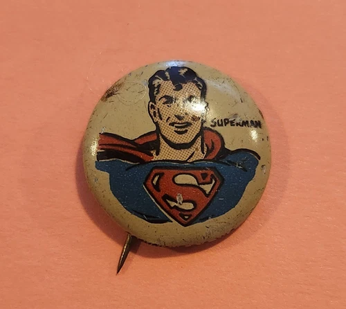VINTAGE SUPERMAN PINBACK BUTTON C. 1940's Rare Item #(2)