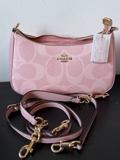Coach Pink Logo Shoulder Bag Gold Hardware Detachable Strap Designer Small