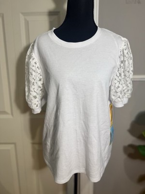 Cece White Top Lace Sleeves Nwt Medium