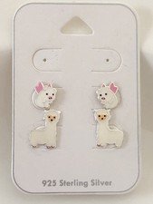 925 Sterling Silver Pig Wings Llama Alpaca White Stud Earrings Gift Set