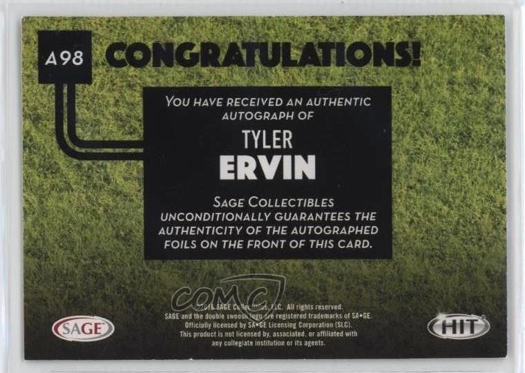2016 SAGE Hit Auto Red Tyler Ervin #A98 Rookie Auto RC - Image 2 of 2