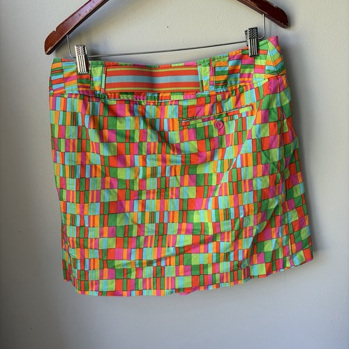 Liz Claiborne Women's Golf Skort Size Bright Colorful Geometric Faux Belt Sz 12 - Afbeelding 6 van 14