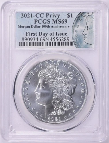 2021 CC Morgan Silver Dollar $1 Privy 100th Anniversary Morgan Label PCGS MS 69