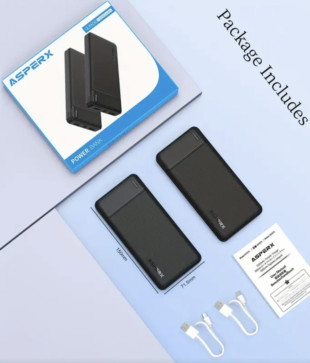 AsperX Power Bank, Confezione Da 2 Power Bank 10000mAh - Foto 2