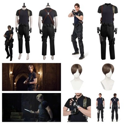 Resident Evil 4 Remake Leon S.Kennedy Black outfit+Wig full set cosplay costume