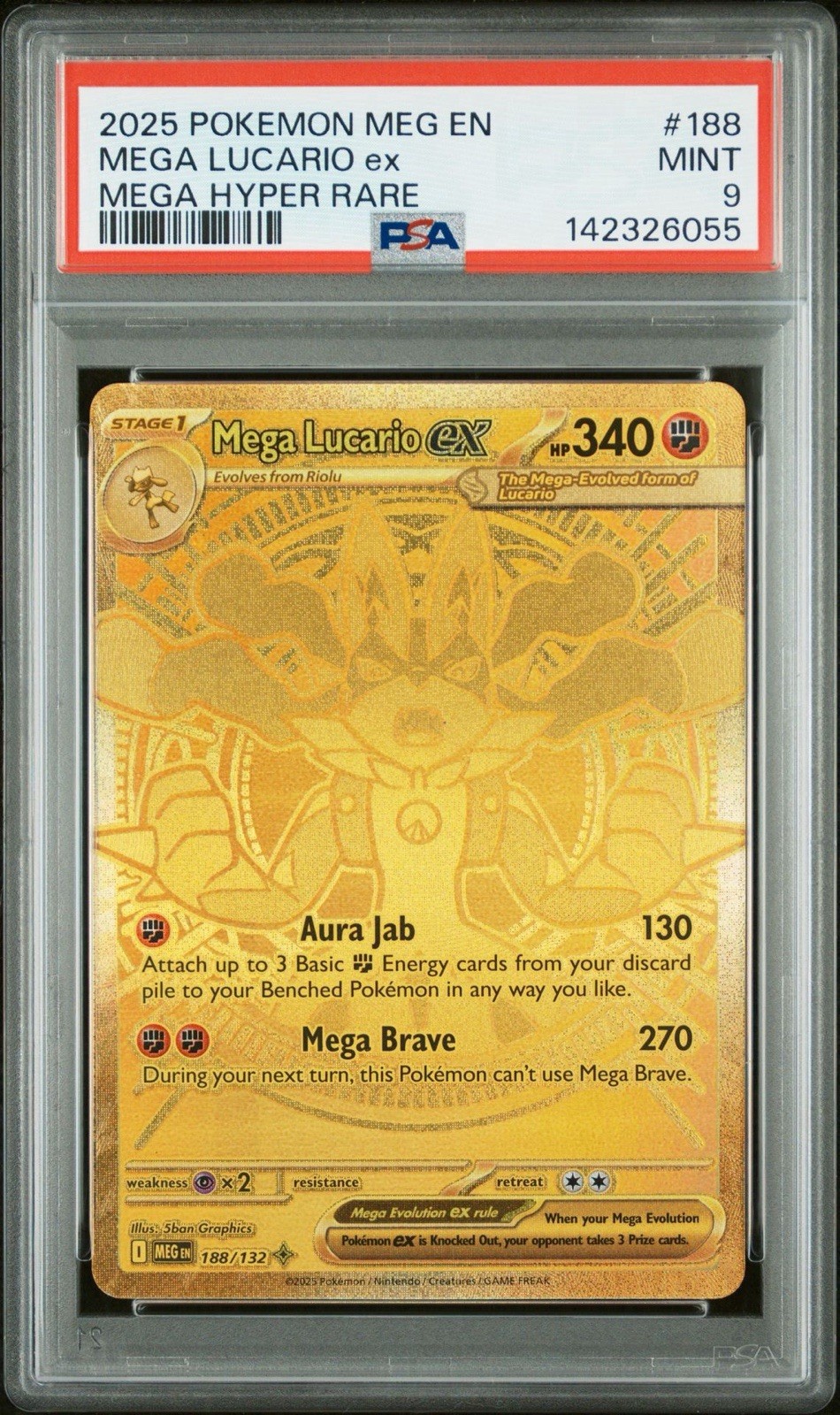 Pokemon Mega Evolution Mega Lucario EX 188/132 Gold Mega Hyper Rare PSA 9