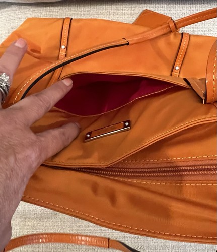 Tumi Voyageur Tangerine Orange Nylon Tote Bag Pink Lining Patent Trim 19”x12”x6” - Picture 14 of 20
